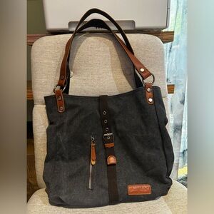 SHANGRI-LA Canvas Tote Backpack Convertible Laptop Travel Bag Neutral